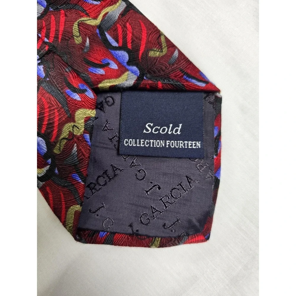 Vintage Jerry‎ Garcia Tie Mens Abstract Silk Red Scold Collection Fourteen 90s